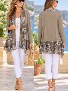 AMO Rosa Open Cardigan Womens S/M Silk Viscose Asymmetrical Hem Taupe NWT